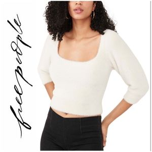 🆕️Free People Moonbeam Cropped Boho-Chic Soft Sweater in Ivory White SZ Medium